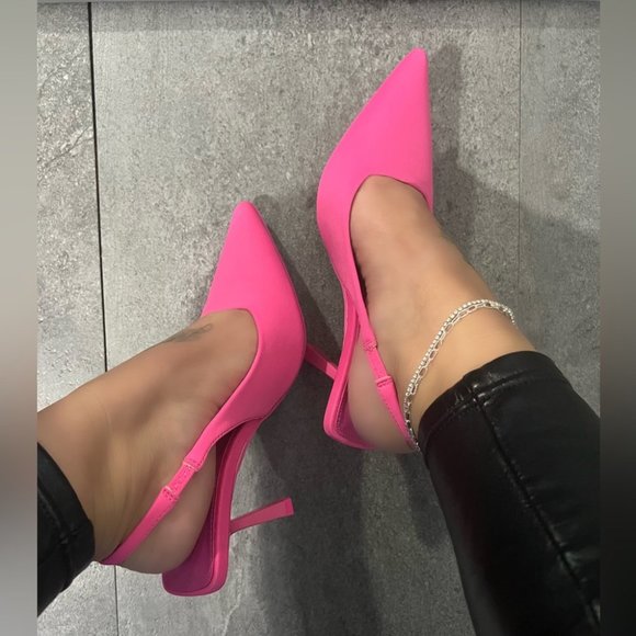 NWT!! Slingback Lycra Mid Pumps Hot Pink/ BARBIE PINK - Picture 2 of 4